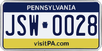 PA license plate JSW0028