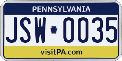 PA license plate JSW0035