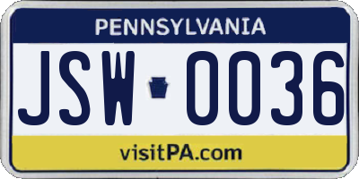 PA license plate JSW0036
