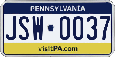 PA license plate JSW0037