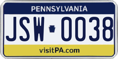 PA license plate JSW0038