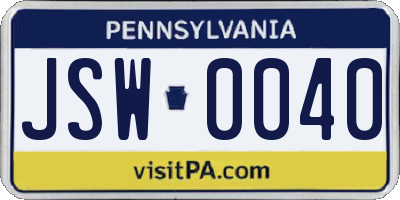 PA license plate JSW0040