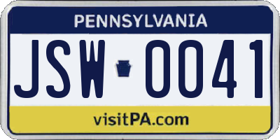 PA license plate JSW0041