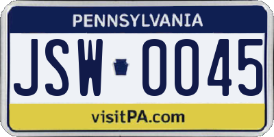 PA license plate JSW0045