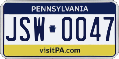 PA license plate JSW0047