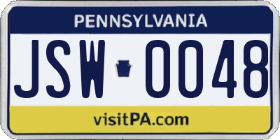 PA license plate JSW0048
