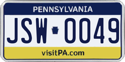 PA license plate JSW0049