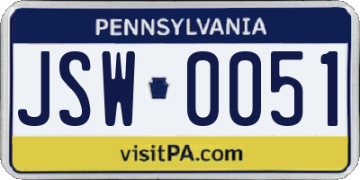 PA license plate JSW0051