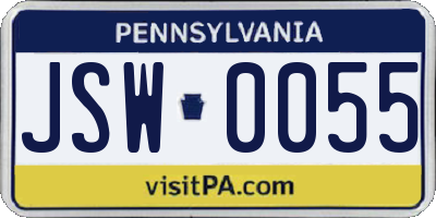 PA license plate JSW0055