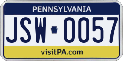 PA license plate JSW0057