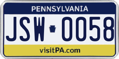 PA license plate JSW0058