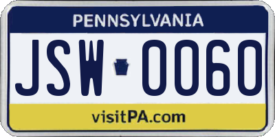 PA license plate JSW0060