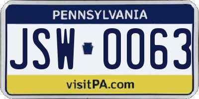 PA license plate JSW0063