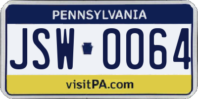 PA license plate JSW0064