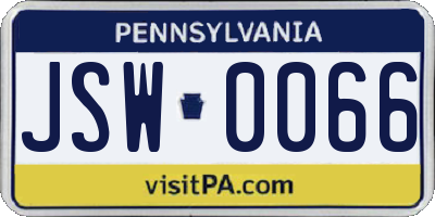 PA license plate JSW0066