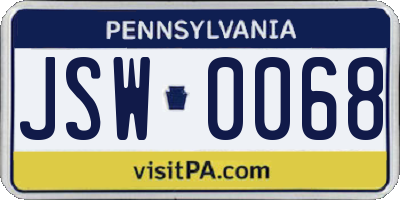 PA license plate JSW0068