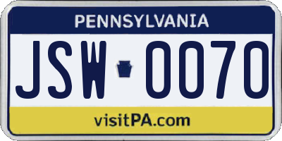 PA license plate JSW0070