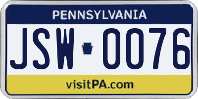 PA license plate JSW0076