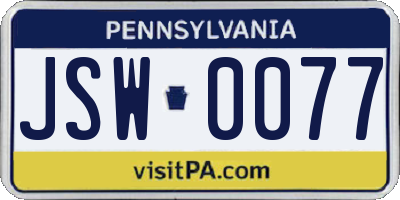 PA license plate JSW0077