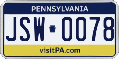 PA license plate JSW0078