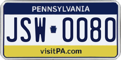 PA license plate JSW0080