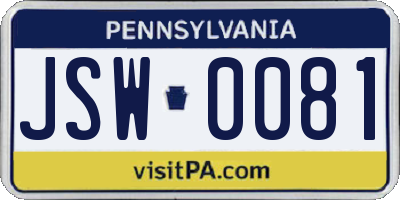 PA license plate JSW0081