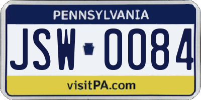 PA license plate JSW0084
