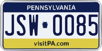 PA license plate JSW0085