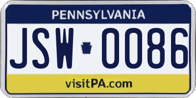PA license plate JSW0086