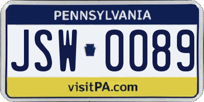 PA license plate JSW0089