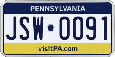 PA license plate JSW0091