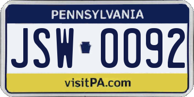 PA license plate JSW0092