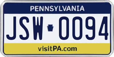 PA license plate JSW0094