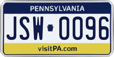 PA license plate JSW0096