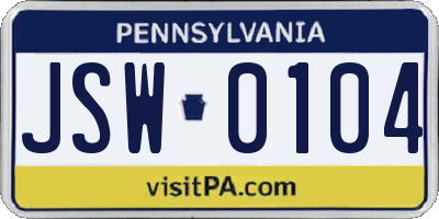 PA license plate JSW0104