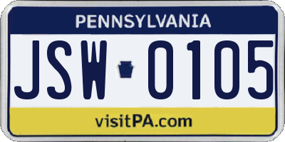 PA license plate JSW0105