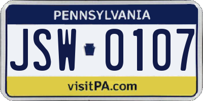 PA license plate JSW0107