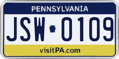 PA license plate JSW0109