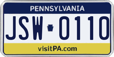 PA license plate JSW0110
