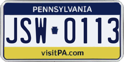 PA license plate JSW0113