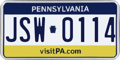 PA license plate JSW0114