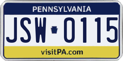 PA license plate JSW0115