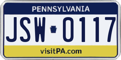 PA license plate JSW0117