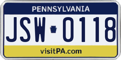 PA license plate JSW0118