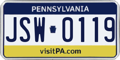 PA license plate JSW0119