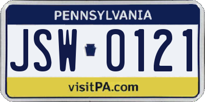 PA license plate JSW0121