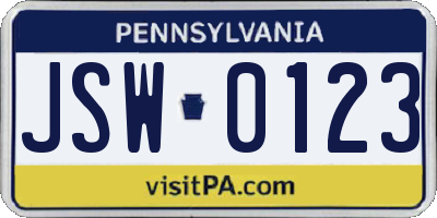 PA license plate JSW0123