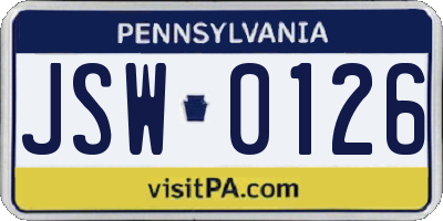 PA license plate JSW0126