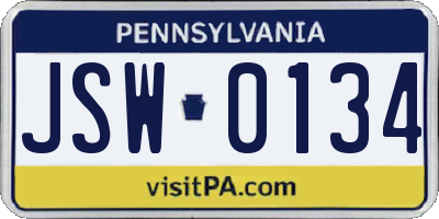 PA license plate JSW0134