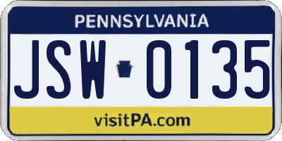 PA license plate JSW0135